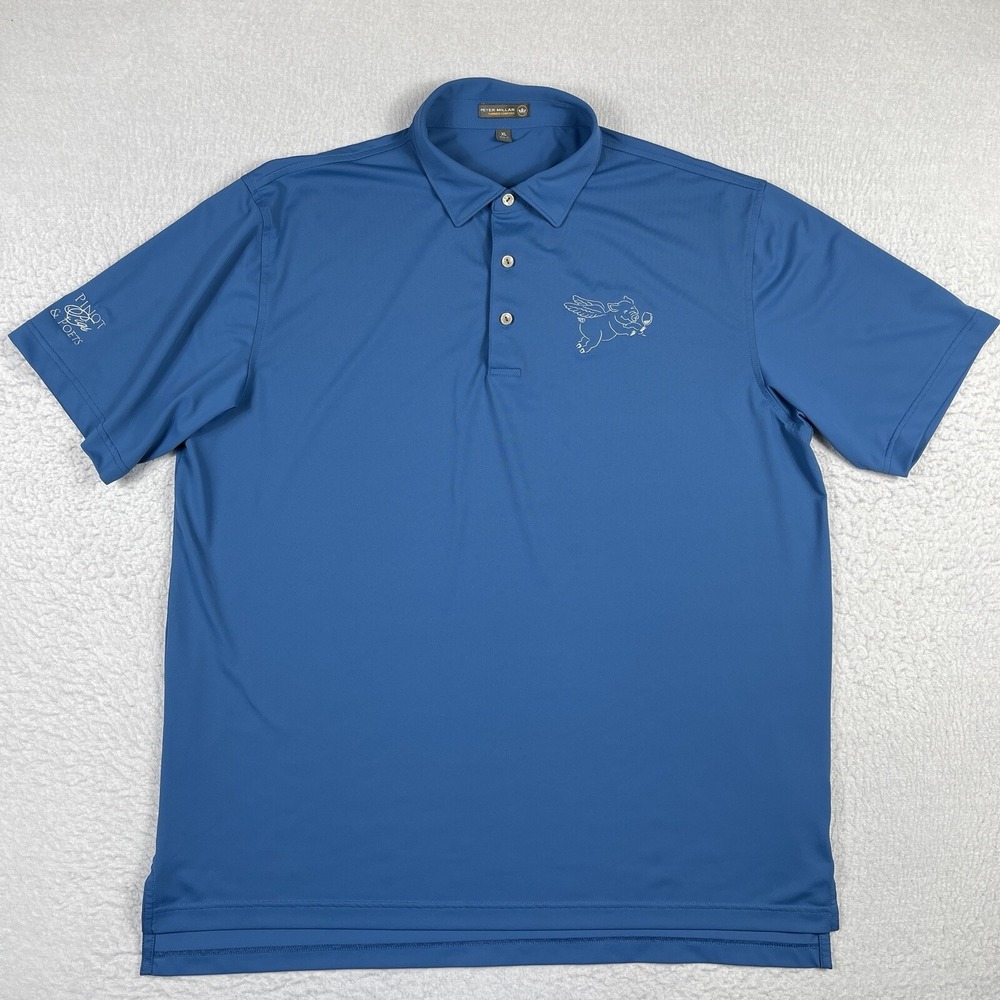 Peter Millar Polo Shirt Mens XL Pinot Pigs Poets Wine Food Golf Vacation Work